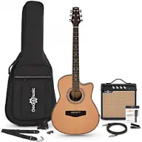 Gear4Music Roundback Elektro-akustisk Guitar + 15W Forstærkerpakke Naturlig