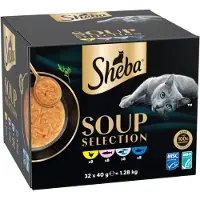 Sheba Soup Selection 32 x 40 g - Mix (Kylling, tun, havfisk og laks)
