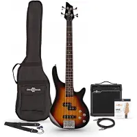 Gear4Music Chicago Short Scale Basguitar + 15W Forstærkerpakke Sunburst