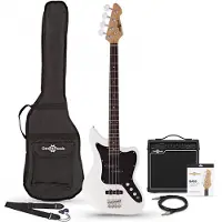 Gear4Music Seattle Basguitar + 15W Forstærkerpakke Hvid