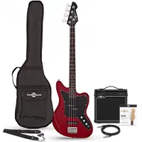 Gear4Music Seattle Basguitar + 15W Forstærkerpakke Vinrød
