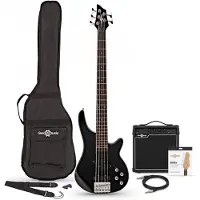 Gear4Music Chicago 5-strenget Basguitar Sort + 15W Forstærkerpakke fra