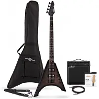 Gear4Music Harlem V Basguitar + 15W Forstærkerpakke Trans Black
