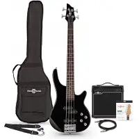 Gear4Music 3/4 Chicago Basguitar + 15W Forstærkerpakke Sort