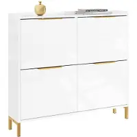 SoBuy slankt skoskab med 4 låger, hvid/guld