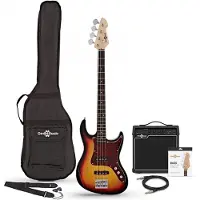 Gear4Music LA II Basguitar + Tweed 15W Forstærkerpakke Sunburst