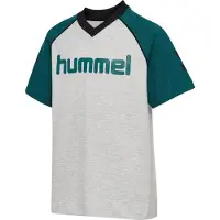 Hummel T-Shirt - hmlJR Reg V-Neck - Grå/Mørkegrøn/Sort - - 11-12 år (146-152) - T-Shirt