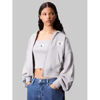 Calvin Klein Jeans Sweatjakke 'Woven Label Hoodie' lysegrå