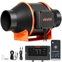 Vevor Inline-kanalventilator, 349 m³/t 101,6 mm EC-motorudstødningsventilator med 10 hastigheder, PWM-controller, app-styring, temperatur- og fugtighedssensor, køling til dyrkningstelt, indendørs have