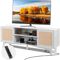 Vevor TV-bord i rotting 191 cm TV Boho TV-skab Hvidt TV-skab