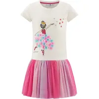 Happy girls Kjole creme / lyseblå / abrikos / lys pink