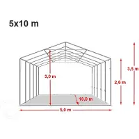 TOOLPORT 5x10m, Partytelt, PVC-teltdug, hvid, med bundramme