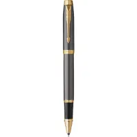 Parker IM Rollerball Pen | Grålakeret med guldbeklædning | Fin rustfri stålspids | Sort blækpatron | Gaveæske