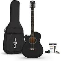 Gear4Music Single Cutaway Left Handed Acoustic Guitar Pack by Black