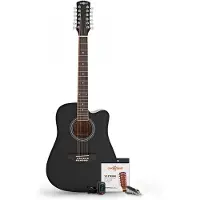 Gear4Music Dreadnought 12-strenget Akustisk Guitar Sort + Tilbehørspakke