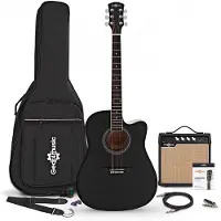 Gear4Music Dreadnought Elektroakustisk Guitar + 15 W Forstærkerpakke Sort