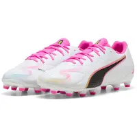 Puma KING 20 MATCH FG/AG Football Boots Youth, Shoes, White/Poison Pink/Bright Aqua, 32