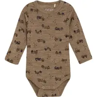 CeLaVi Body l/æ - Uld - Cacoa Creme m. Traktorer - - 100 - Body L/Æ