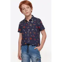 KOROSHI Skjorte navy / grøn / orange / rubinrød