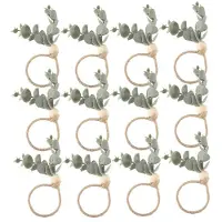 Semoic Napkin Rings Set Of 12 Rustic Eucalyptus Wooden Napkin Rings Boho Leaf Wood Bead Farmhouse Napkin Ring Holder