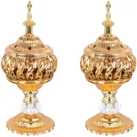 Semoic 2X Incense Burner Incense Bakhoor Charcoal Incense Burner Metal Arab Censer Desktop Decor for Incense Sticks Cones