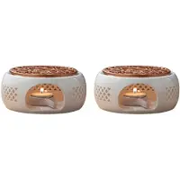 Semoic 2X Ceramic Teapot Warmer Holder Base Tea Warmer Insulation Base Tea Coffee Water Warmer Candle Heating Base Holder