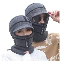 INF Unisex Balaclava - Strikket ansigtsmaske med lynlås og hætte Grey