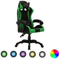 vidaXL gamingstol m. LED-lys RGB-farver kunstlæder grøn og sort