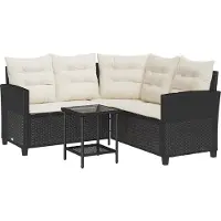 vidaXL Havesofa Med Bord Og Hynder L-Formet Polyrattan - Sort og cremefarvet