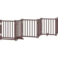 vidaXL hundelåge m. dør 6 paneler 300 cm foldbar massivt gran brunt eg