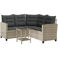 vidaXL havesofa med bord og hynder L-formet polyrattan lysegrå