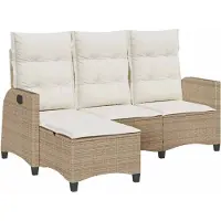 vidaXL Loungestol Med Hynder Og Lænefunktion L-Formet Polyrattan - Beige / Cremefarvet