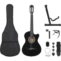 vidaXL klassisk western guitarsæt 12 dele med 6 strenge 38" sort