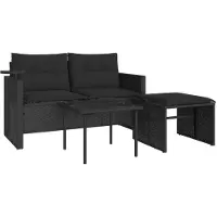 vidaXL sofasæt til haven 3 dele med hynder polyrattan sort