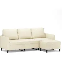 vidaXL 3-Personers Sofa Med Fodskammel 180 Cm Kunstlæder - Creme