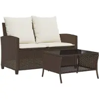 vidaXL 2-personers sofa med hynder og bord polyrattan brun