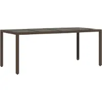 vidaXL havebord med glastop 190x90x75 cm polyrattan brun