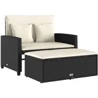 vidaXL 2-Personers Havesofa Med Hynder Poly - Sort og cremefarvet / Rattan