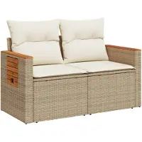 vidaXL 2-Personers Havesofa Med Hynder Polyrattan - Beige og hvid / uden opbevaring