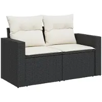 vidaXL 2-Personers Havesofa Med Hynder Polyrattan - Sort og cremefarvet / uden opbevaring