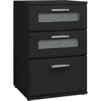ECD-Germany ML-Design Sengebord med 3 skuffer, top med glasindsats, sort, 40x60x38 cm, træ, boks forårsseng nat bord natkonsol kommode, egnet til hver seng