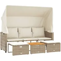 vidaXL 3-personers havesofa med baldakin og skamler polyrattan beige