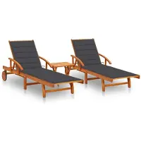 vidaXL Liggestol Med Hynde Massivt Akacietræ - Antracitgrå / 2 liggestole med bord