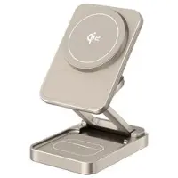Mtp Products JJT-C42 Qi2 3-i-1 sammenklappelig magnetisk trådløs oplader i aluminiumslegering - 15W - titanium