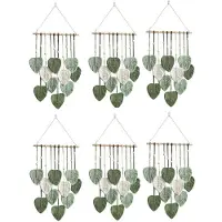 Exogio 6X Leaf Macrame Wall Hanging Boho Room Home Decor Woven Aesthetic Wall Home Room Wedding Decoration Green
