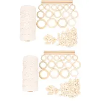 Exogio 2X Macrame Cord Natural Cotton Rope 3mm with Wood Ring Wood Stick for DIY Teether Macrame Kit Wall Hanging Plant Hanger
