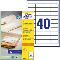 Avery Etiketter 48,5x25,4 mm hvid permanent Jam Free laser/inkjet - (100 ark x 40 stk.)