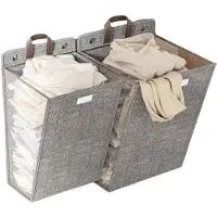 Tlily Foldable, Laundry Basket, Multifunctional Laundry Basket, Punch-Free Wall-Mounted Laundry Net, Clothes Storage