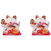 Typecat 2X 7Inch Ceramic Beckoning Cat Maneki Neko Ornament Feng Shui Decoration Swing Lucky Cat,B