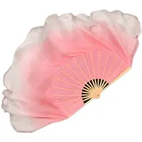 Tlily Half Circle Double Fan Veils Silk Women Folk Dance 1 Pair 2 Layers Light Silk Dance Hand Dye(1L+1R)